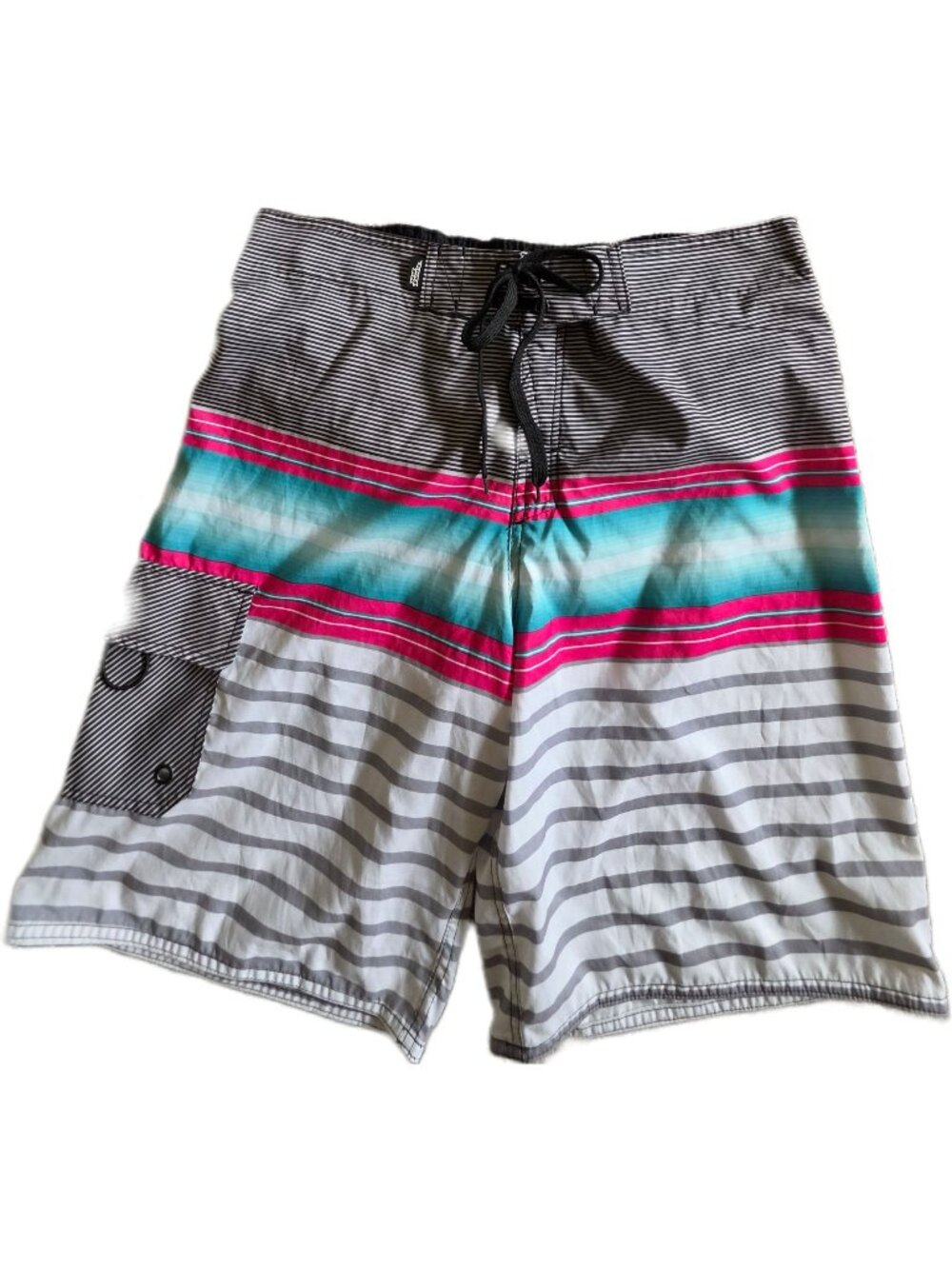 No Fear Mens Board Shorts Sz L Striped Pink Teal Y2K Swim Trunks Style 68B03778